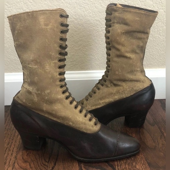 Vintage 1800’s All America Women’s Lace Up Leather/Canvas Victorian Narrow Boots - Picture 1 of 13